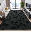 Maxsoft 4x6 Area Rugs for Living Room, Modern Washable Memory Foam Rug for Bedroom, Dark Grey Floral Thickened Minimalist Rugs Non Slip Indoor Carpet for Boys Girls Adults Dorm Nursery Home Decor