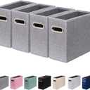 4 Packs Letter Size File Organizer, File Folders Organizer, Fabric Storage Box, Collapsible Paper Organizer with Metal Handle, Smooth PVC Rails, Only Box (Gray)