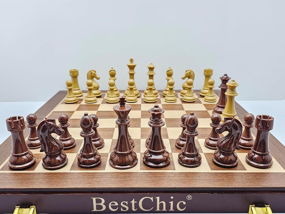 18 Inch Folding Chess Set with High Polymer Weighted Standard Chess Pieces for Family Vintage Board Games Chess Set for Adults and Kids Chess Enthusiasts