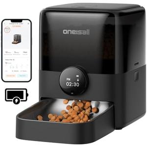 oneisall Cordless WiFi Automatic Cat Feeder, Tasty S2 Pro Rechargeable 100-Day Battery Operated Pet Feeder, 12 Cups/3L Timed Cat Food Dispenser for Large Kibble, Smart App Control (Black)
