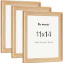 13×10,5 inch Picture Frame, Solid Wood Picture Frames, Hard Wood Frame with Tempered Real Glass, Rustic Wooden Photo Frame for Wall Decor, Natural Wood 3 Pack