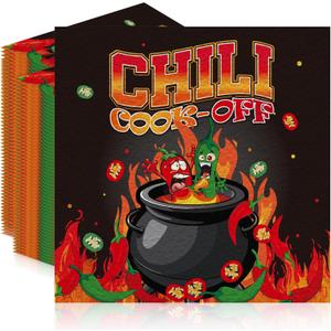 200 Pcs Chili Cook Off Decorations Napkins, Funny Spicy Pepper Cartoon Party Napkins, Hot Chili Party Supplies for Festival or Cooking Contest