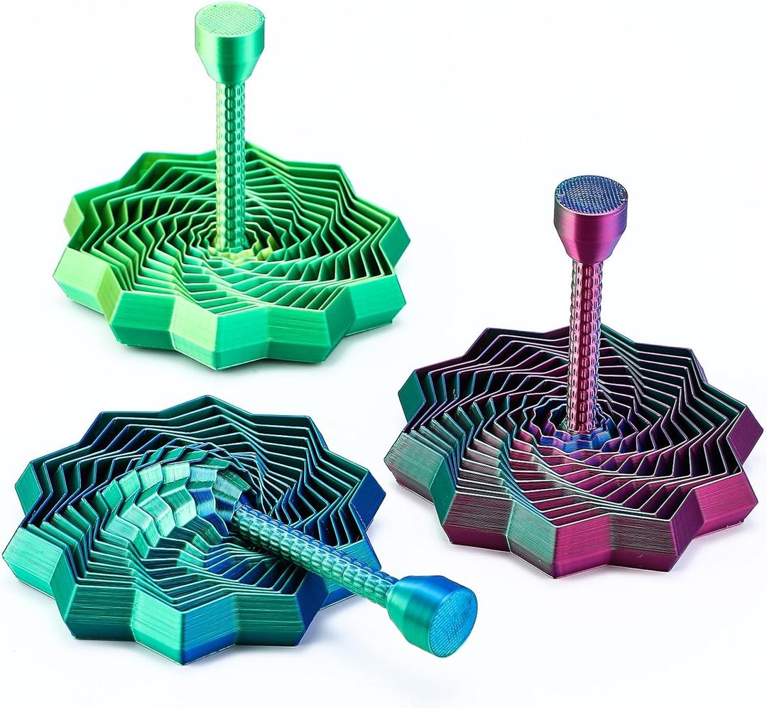 3 Pack 3D Printed Expanded Sensory Fidget Star with Handle Color Changing Spiral Fidget 3D Kinetic Star for Office Desks ADHD & Stress Relief Easter Basket Stuffers(Round,Multicolor)