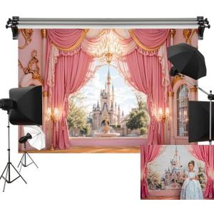 Kate 7x5ft/2.2x1.5m Castle Backdrop for Photography Pink Curtains Computer Printed Cloth Background Photo Video Studio Props