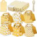 Juvale Party Favor Boxes - 36 Mini Gold 2 x 2 x 2 in With Tags & Strings - 3 Patterns Polka Dot, Stars & Stripes - Paper Packaging for Wedding & Birthday Truffles