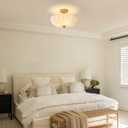 Gold Modern Ceiling Light,15.7" Semi Flush Mount Ceiling Light Fixture with Milky Flower Shade,3-Light Kitchen Lights Ceiling Entryway Light Fixture for Bedroom Hallway Porch