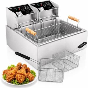 Commercial Deep Fryer with Basket, 12.7QT/12L Large Capacity Electric Oil Fryer, 3400W Stainless Steel Countertop Fryer with Temperature Control & Lids for Restaurant Home Kitchen