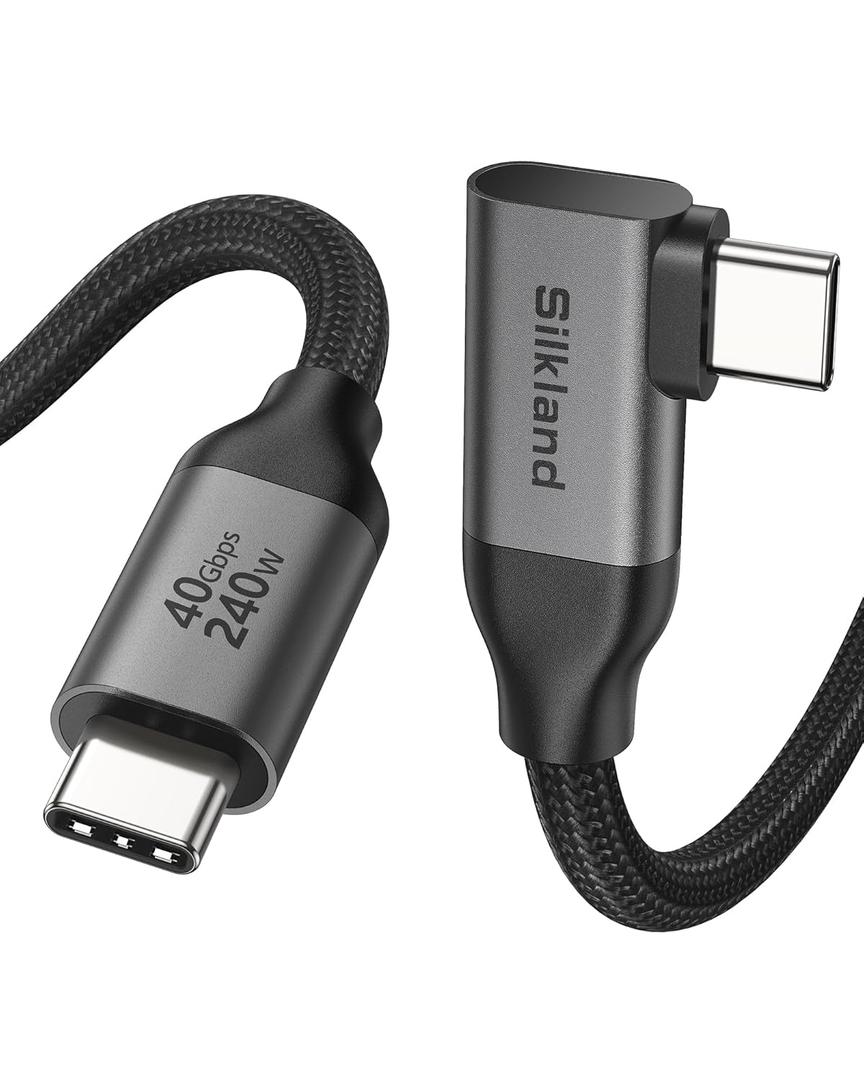 Silkland Right Angle USB 4 Cable for Thunderbolt 4 [5FT/1.5M], 40Gbps Data Sync, 8K/5K@60Hz, 240W Fast Charging, 90 Degree USB C Thunderbolt Cable, Compatible for MacBook, iPhone 17, iPad, SSD, Dock