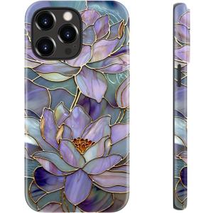 ZADORN for iPhone 14 Pro Max Case Cute - Wireless Charging Compatible - Dual-Layer Soft Silicone + Hard Shell - Trendy Floral Design - Glossy Phone Cover for Women - Blooming Purple Lotus