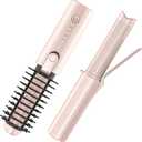 Youbella Cordless Hair Curling Iron Brush, Portable Travel Hair Curler, Mini 1.5 Heated Round Brush, 3-in-1 USB Rechargeable Straightening Wand for Styling & Smoothing, 200 Million Ionic Care, Pink