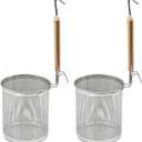 Stainless Steel Pasta Strainer, 2pcs Micro-Perforated Food Dumpling Noodle Strainer with Wood Handle Straining Noodles Pasta Baskets (5.5 Inch)