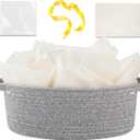 OIAHOMY Gift Basket with Handle, Small Woven Basket with Gift Bag, Ribbon and Wrap Tissue Paper, Nursery Bins Empty to Fill with Small Items, Baby, Pet Toy Organizer - Grey (12"x 8"x 5")