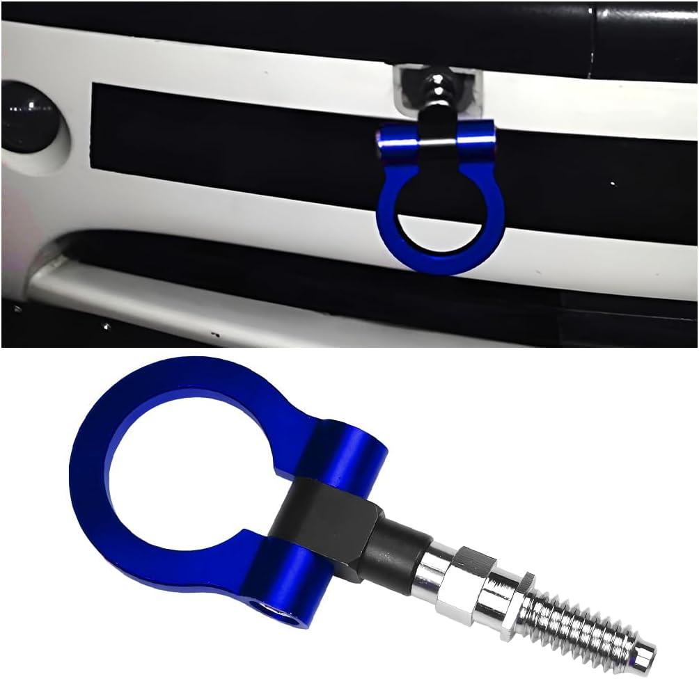 Car Front Bumper Tow Hook, Aluminum Alloy Vehicle Bumper Screw-in Pull Ring, Foldable Automobile Modification Towing Connection Accessories, Universal for SUV, Truck, TrailersBlue