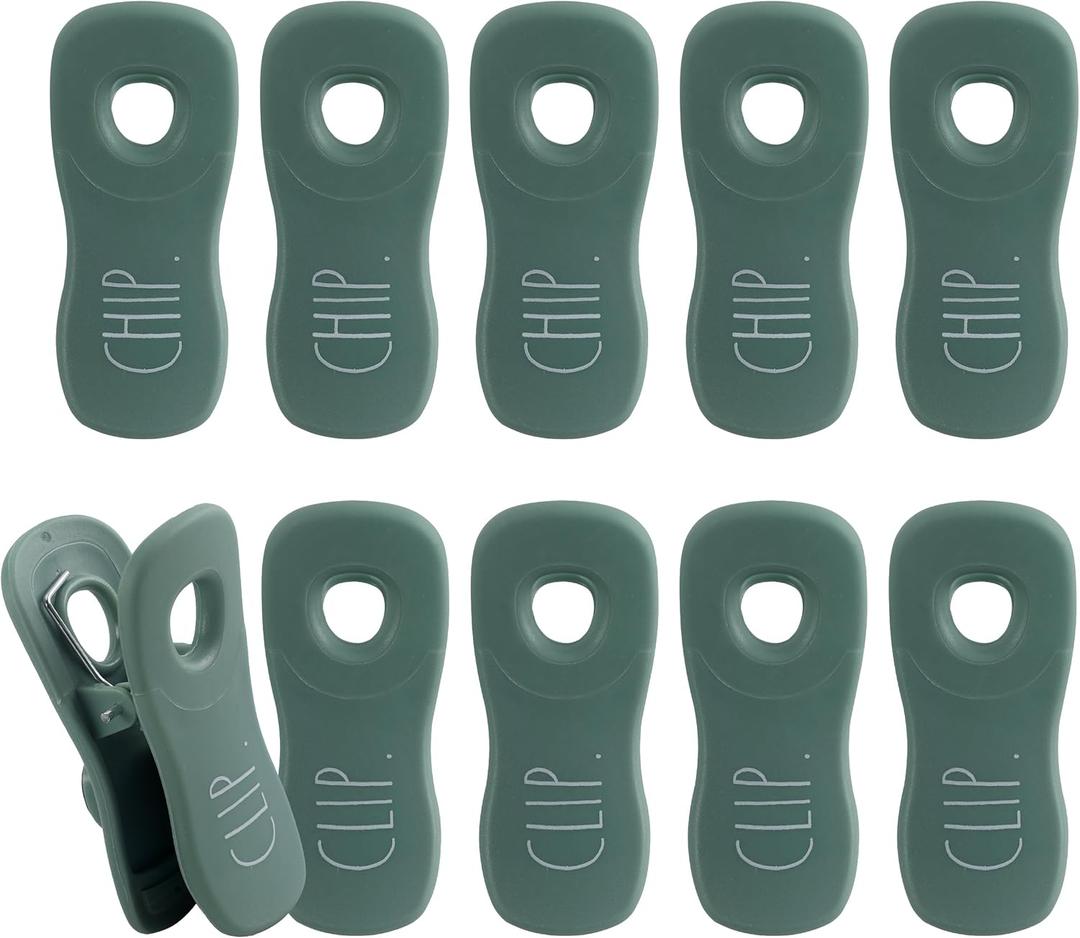Rae Dunn Bag Clips with Magnet - Chip Clips, Food Storage with Air Tight Seal Grip for Bread, Snack and Food Bags, Pack of 10, Sage