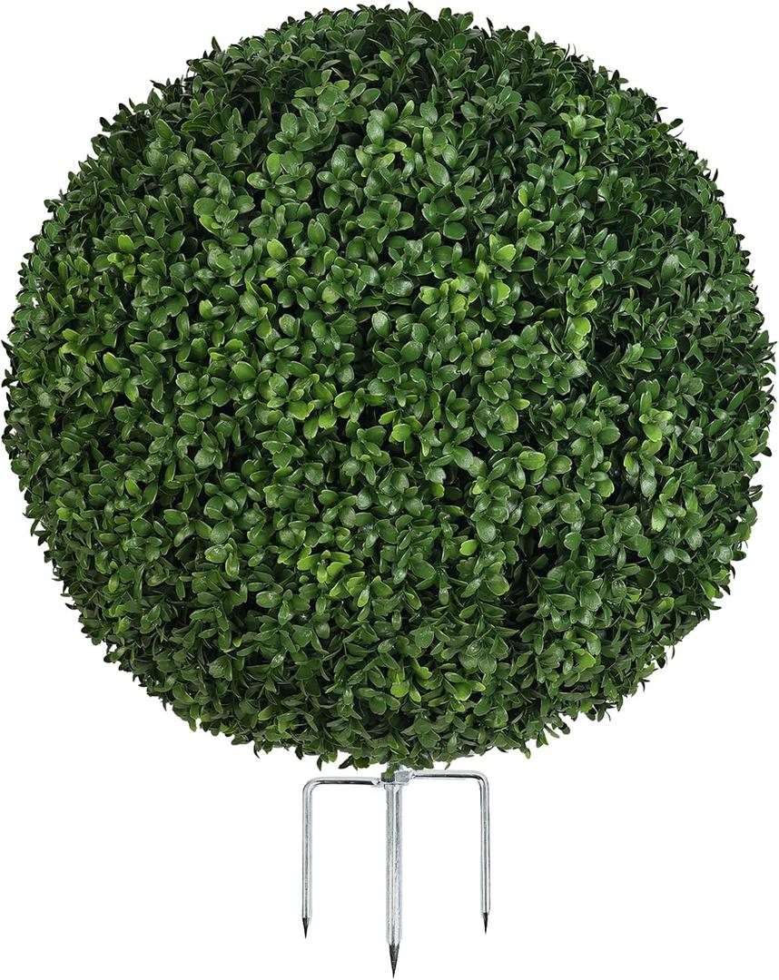18” Artificial Boxwood Ball Topiary, UV Resistant Faux Greenery Plant, Easy Assembly Outdoor Decor for Garden, Planters, Porch or Patio (1, 18 Inch)