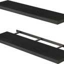 Fixwal Floating Shelves for Wall, 35" Long Heavy Duty Wall Mounted Rustic Wood Shelves for Living Room, Bedroom, Bathroom and Kitchen, Wall Shelves for Storage, Books, Room Decor (Black, Set of 2)