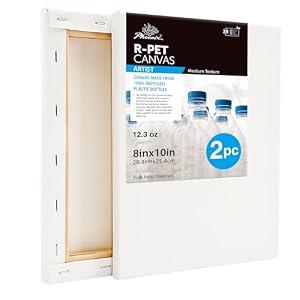 PHOENIX Artist R-PET Stretched Canvas for Painting - 8x10 Inch/ 2 Pack, Made from 100% Recycled Plastic Bottles - 12.3 Oz. Heavy Duty Triple Gesso Primed White Blank Painting Canvases for Oil, Acrylic