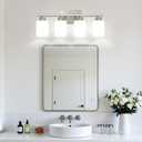 Brushed Nickel Bathroom Light Fixtures with Milk Glass Shades, Eye-Friendly 4 Light Vanity Lights for Bathroom, Vanity Lights with E26 Socket (Bulbs Not Included), for Mirror, Bedroom, Hallway