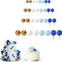 Set of 32 Ball Cake Topper,cake disco balls Decorations Mini Balloons Cake Topper Sticks Foam Balls Cake Picks for Wedding Party Birthday (blue white gold)
