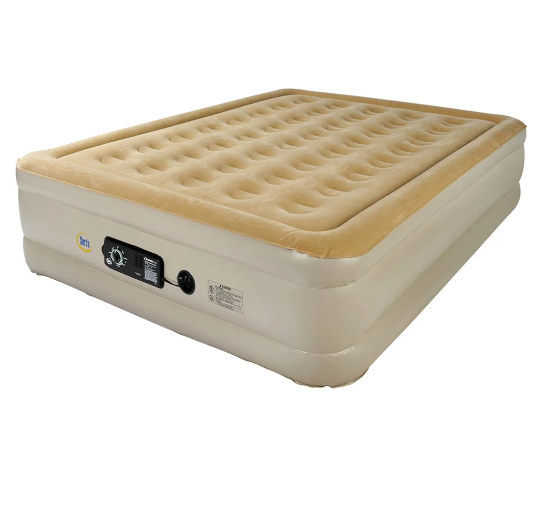 Serta Raised Air Mattress with Never Flat Pump | Luxury Inflatable Mattress with Built in Air Pump to Ensure a Good Night’s Rest | Heavy Duty Blow Up Mattress with Self Inflating Pump