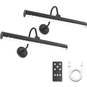 Battery Operated Wireless Black Wireless Picture Light - Remote Control, Adjustable Brightness, and Color Temperature - Illuminate Paintings, Photographs, and Wall Art with Style - 2pack