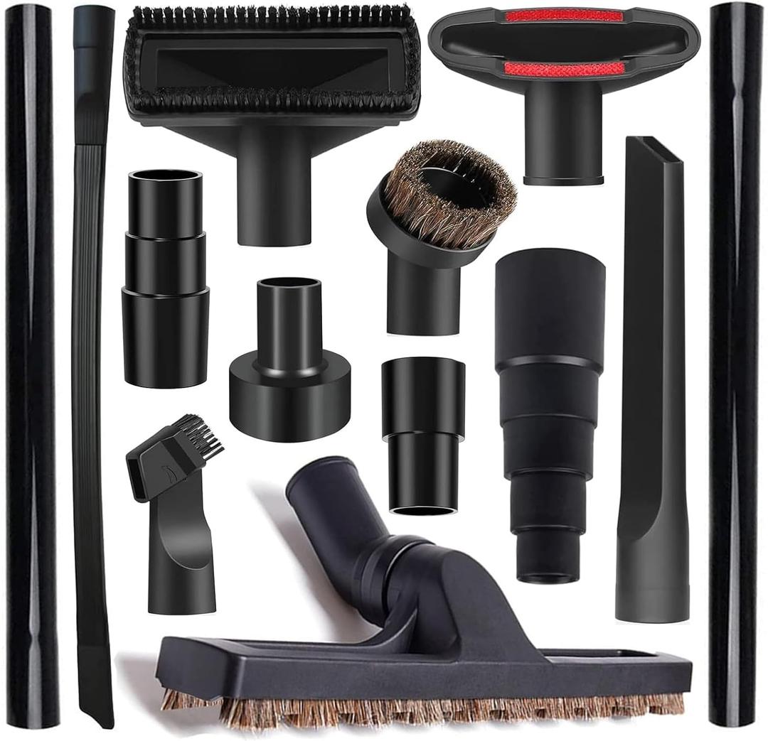 13Pcs Universal Vacuum Attachment Kit 1-1/4" Vacuum Hose Adapter Wet Dry Plastic Vacuum Cleaners Accessories with Extension Wand Horse Hair Brush Flexible Crevice Tool Adapter for Shop Vac Attachment