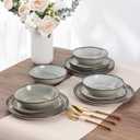 AmorArc Ceramic Dinnerware Sets,Handmade Reactive Glaze Stoneware Plates and Bowls Set,Highly Chip and Crack Resistant | Dishwasher & Microwave Safe Dishes Set,Service for 8 (24pc) (Green Wheat)