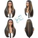 Synthetic Lace Front Wig 13x4 HD Lace Layered Hairstyle Pre Plucked Hairline Straight Long Black Glueless Wigs for Black Women 26 Inch Beginner Friendly