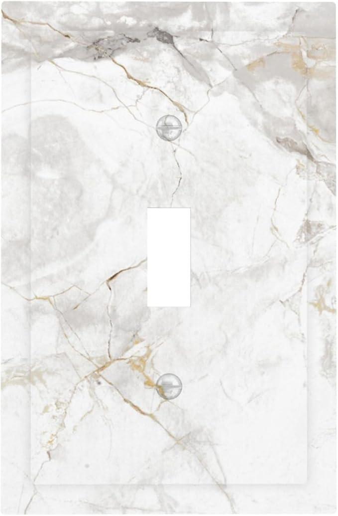 Marble Texture White And Gold Marble Luxury Decorative Light Switch Cover 1 Gang Single Toggle Device Electrical Faceplate Switchplates Decorator Outlet Wall Plate for Bathroom Kitchen Decor Single Toggle / 5 X 3 IN