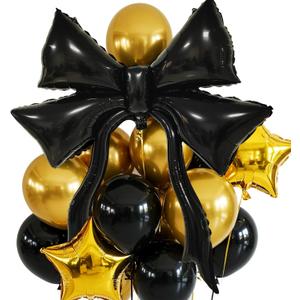 Black Gold Bow Balloons Set, 13 Pcs Giant 47 Inch Bow Foil with Star Latex Balloons for Birthday Party Decorations, Classy Aesthetic Birthday Backdrop, Graduation Anniversary New Year Party Decor
