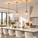 KoKo&Yukina 10" Globe Pendant Light Gold Mid Century Pendant Glass Globe Light Fixture Mid Century Modern Light Fixture Brushed Brass Finished with Clear Glass Lampshade for Dining Room Bedroom, 10 inch - standard