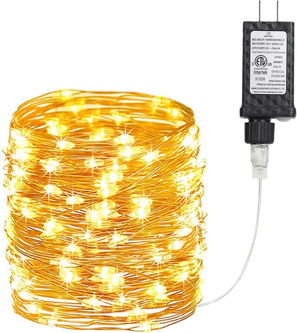 Joomer Fairy String Lights 33FT 100 LEDs Plug in Fairy Lights Indoor Copper Wire String Light DIY for Bedroom, Parties, Wedding, Christmas, Outdoor, Indoor Decoration (Warm White, Non-Connectable)
