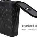 Mind Reader Slim Laundry Hamper with Lid, 40L Clothes Basket, Narrow Tapered Design with Ventilated Cutout Pattern, Plastic, Black