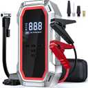 Jump Starter with Air Compressor, 5000A 150PSI Car Battery Jump Starter (9.0 Gas/8.0L Diesel), 12V Jump Box Car Battery Jumper Starter Portable with Jumper Cables, LCD Display, Lights (Red)