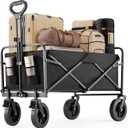 DUMOS Collapsible Wagon Cart Foldable, Heavy Duty Folding Wagon with All Terrain Wheels, 170L & 400LBS Lightweight Utility Shopping Cart for Beach Garden Grocery Sports, Black