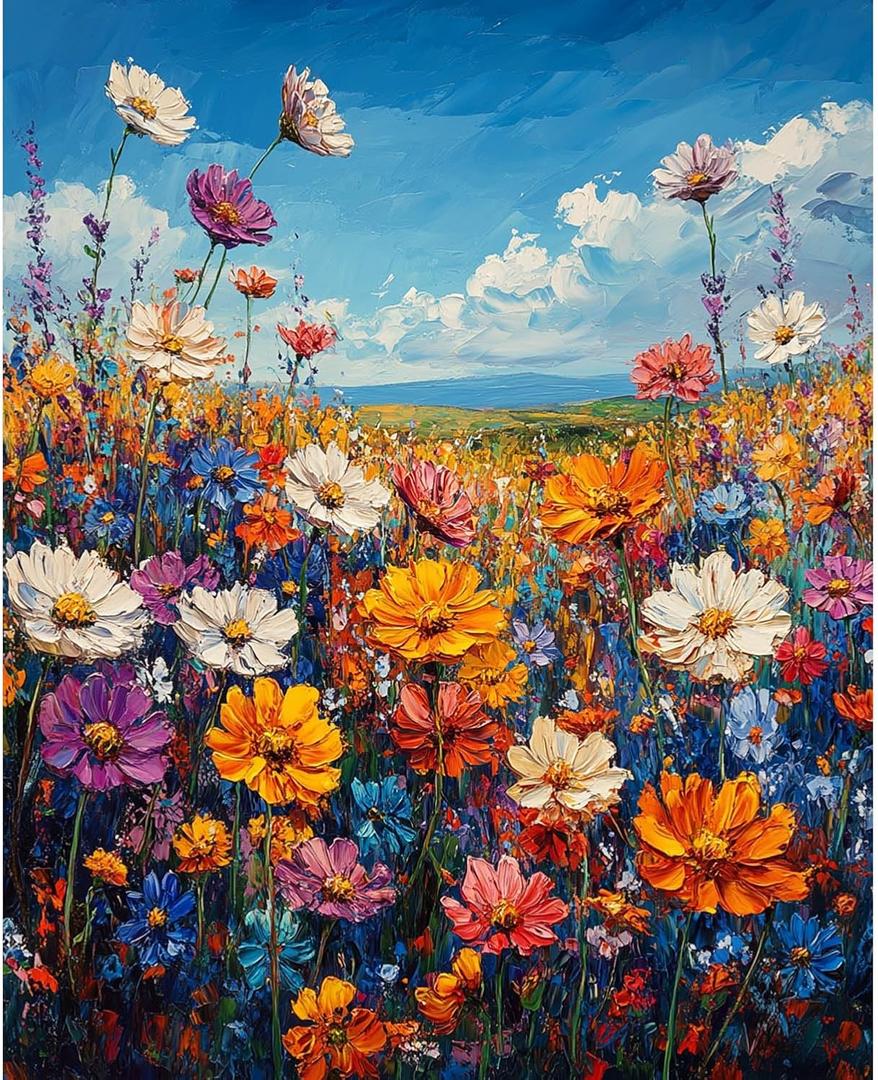 Flowers Paint by Numbers Kit for Adults Beginner Floral Oil Painting Kit Adult Paint by Number Kits on Canvas Wildflower DIY Painting for Beginners Art by Numbers for Gifts Home Wall Decor 16x20 Inch (YF037)