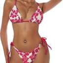 ZAFUL Women's Triangle Bikini Floral String Bikini Set Two Piece Swimsuit Bathing Suits (Pink, M)