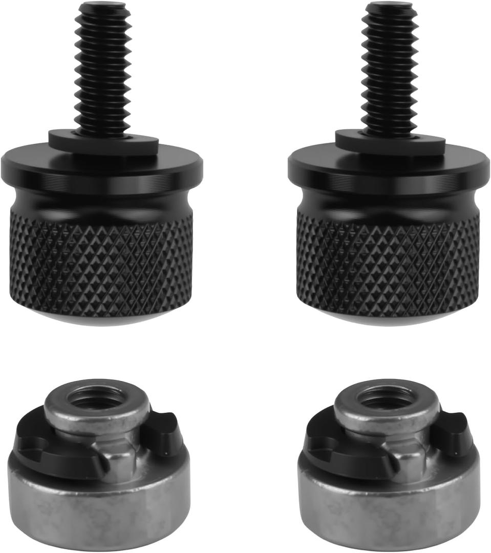 Motorcycle Seat Bolt Screw Rear Mount Kit, Aluminum Alloy Fender Seat Nut with Knurled Design and Nylon Washers, Seat Bolt Compatible with Harley Davidson Sportster, Softail, Touring, Dyna (Black)
