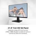 Msi PRO MP225V, 22-inch, 1920 x 1080 (FHD) Computer Monitor, 100Hz, Adaptive-Synch, HDMI, Video Port, Low Blue Light, Eye-Q Check, VESA Mountable, Tilt, 1ms, Black