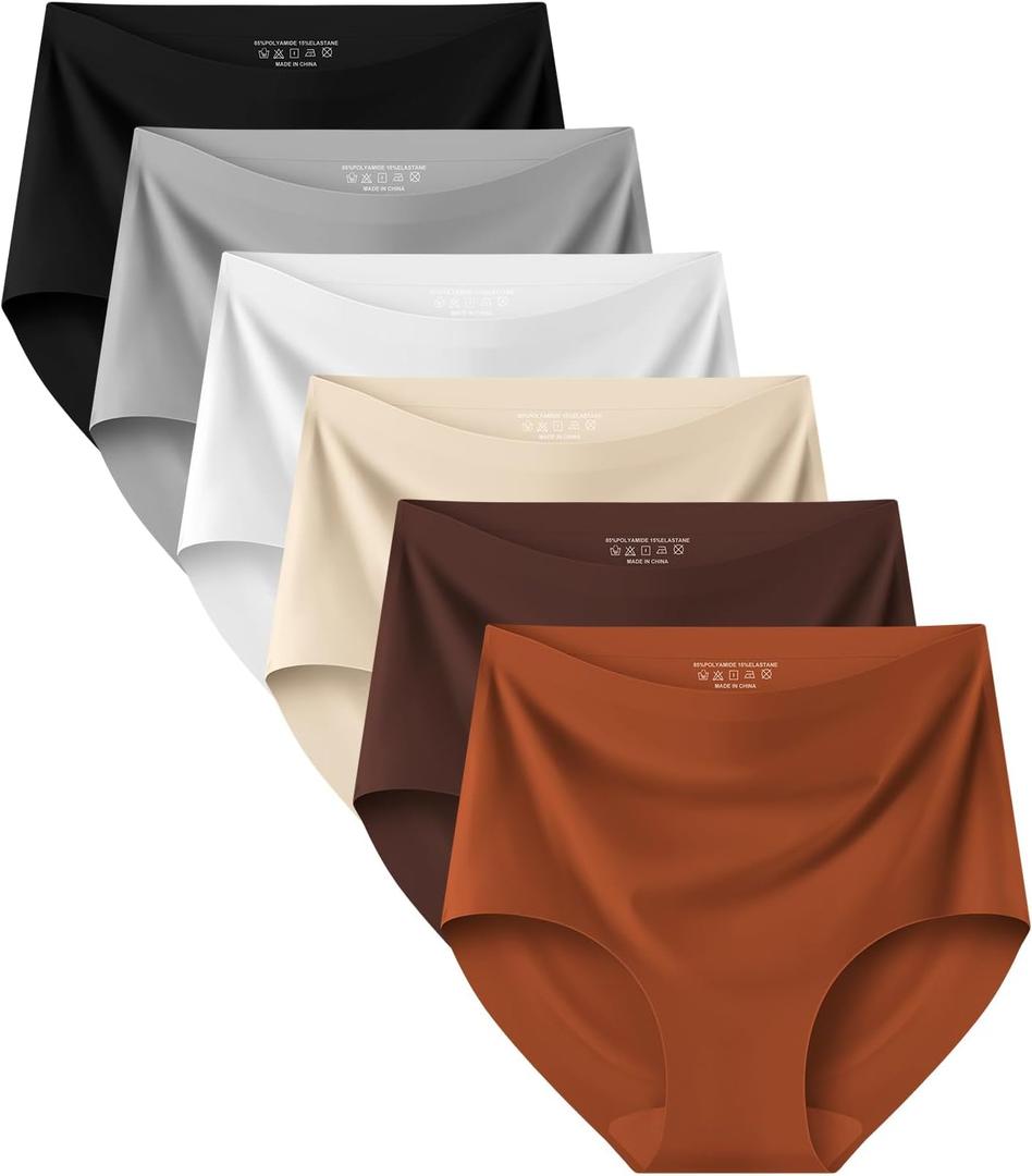 Kalapa Seamless Womens Underwear High Waisted No Show Briefs Silky Stretch Breathable Full Coverage Ladies Panties Multi Pack (US, Alpha, XX-Large, Regular, Multi-1 (6Pack))