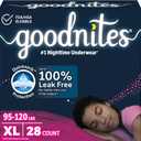 Goodnites Girls' Nighttime Bedwetting Underwear, Size Extra Large (95-120 lbs), 28 Ct (2 Packs of 14)