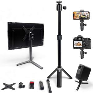Kado Metal Portable Monitor Stand Tripod, 100x100mm 75x75mm Wall/Arm Mount Adapater Bracket Plate, 360 Ball Head and 1/4" Screw Compact for Phone, Tablet, Projector, Camera and Webcam