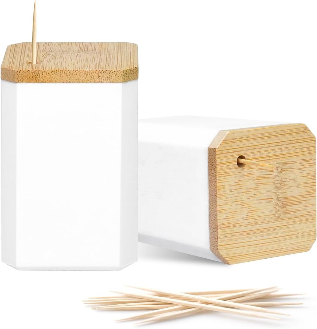 Toothpick Holders 2 Pack with 7200 Picks,Round Toothpicks Double-Side Point for Teeth,Food Pick,Appetizers,Cocktails Fruits,Olive&DIY Craft.