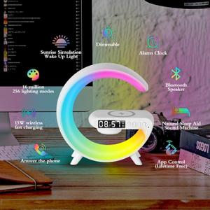 Alarm Clocks For Bedrooms White Speaker Wireless Charger Smart Light Sound Machine Smart Alarm Clocks for bedrooms Night Light Lamp Sunrise Alarm Clock Restroom Bedroom 6.14 inch(Mini-Style G63)