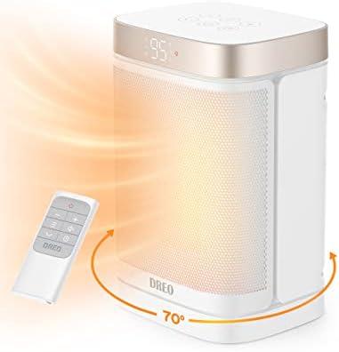 Dreo Atom One Space Heater with Remote, 70°Oscillating Electric Heaters with Digital Thermostat, 1500W PTC Ceramic Heater, 12h Timer, Quiet Safety Heating, Portable Heater for Home Office
