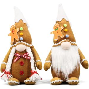 Lovinland Christmas Gingerbread Man Gnomes Plush Couple - Xmas Gnomes Elf Tomte Ornaments Doll Set - Christmas Decorations - Xmas Decorations for Home Indoor - Gingerbread Man