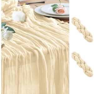 Wokceer Cheesecloth Table Runner 2 Pack 10FT Beige Boho Gauze Christmas Cheese Cloth Table Runner for Party Long Rustic Sheer Table Runners for Baby Bridal Shower Wedding Easter Table Decor