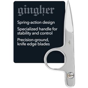 Gingher 4.5" Spring-Action Knife-Edge Thread Nippers, Stainless Steel Shears, Sharp Knife Edge Fabric Scissors with Protective Leather Sheath, Chrome Plated Nickel Finish