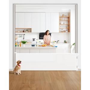 Retractable Baby Gate for Stairs 33 Height, Expands up to 118 Width Safety Gate for Infants, Toddlers, Dogs & Pets Easy Install, Secure Closure, White Mesh Design for Indoor & Outdoor Use