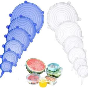 12pack, Silicone Stretch Lids,Blue and white, Reusable Food Storage Covers, Various Sizes